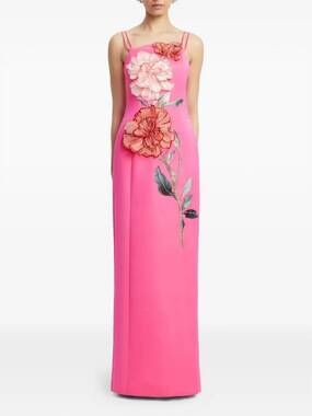NEW LEO LIN arianna applique floral maxi dress in peony print in fuchsia